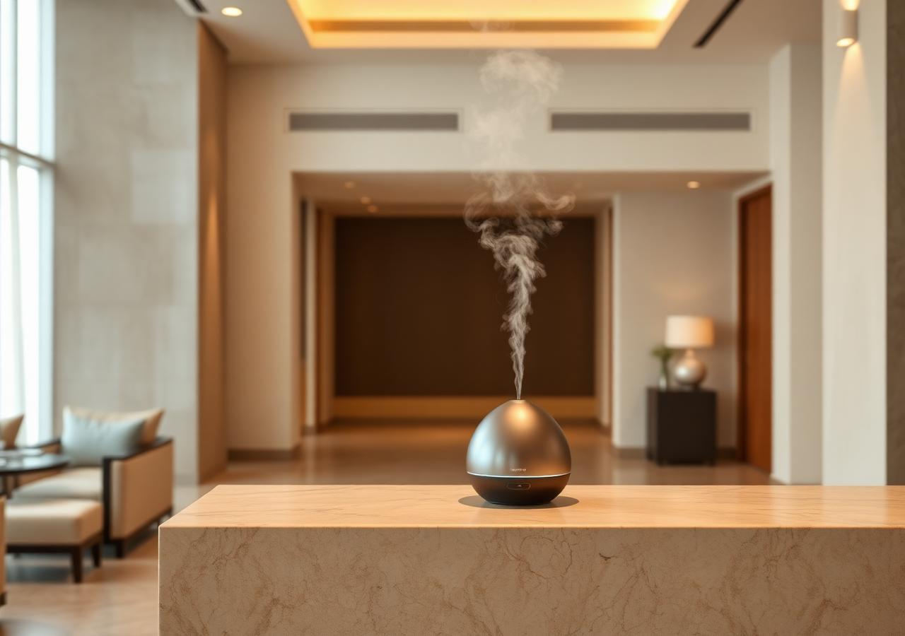 Difusor de aroma profesional Airbosq en el lobby de un hotel de lujo